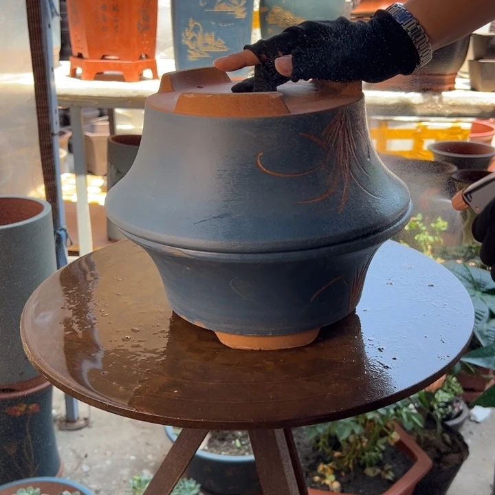 宜兴紫砂花盆27+27蓝票口