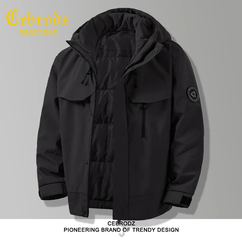法国Cebrodz男新款羽绒服男款2025休闲潮流宽松百搭厚款工装外套