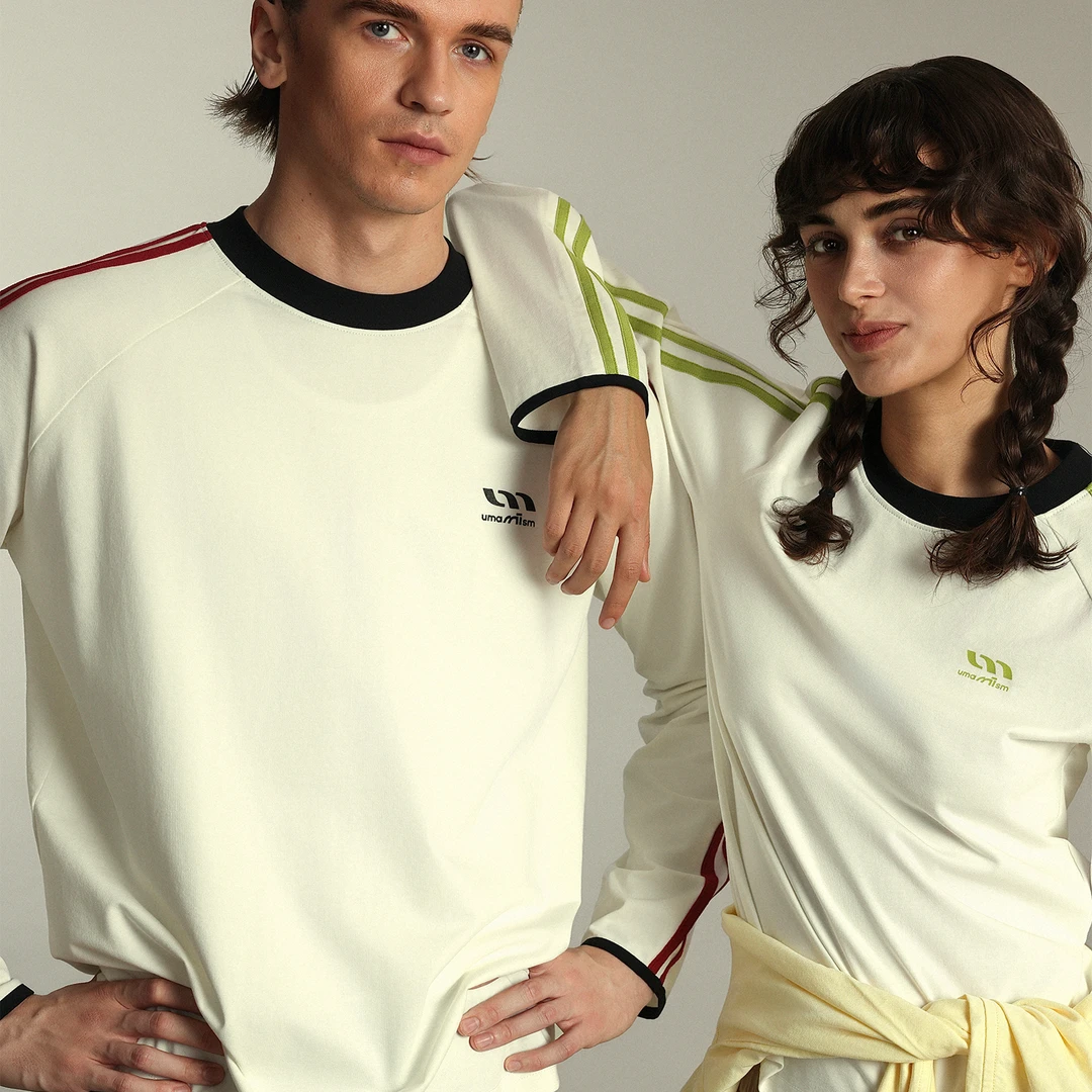 UMAMIISM  有茂密声 复古条纹运动圆领打底长袖T恤