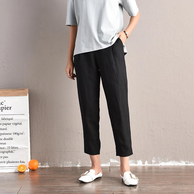 夏季新款棉麻孕妇裤九分小脚哈伦款开叉时尚弹力孕妇装薄1090