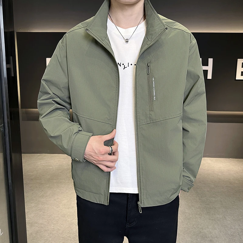 春秋简约风净色高档中青年立领男士夹克外套薄款休闲韩版短款上衣