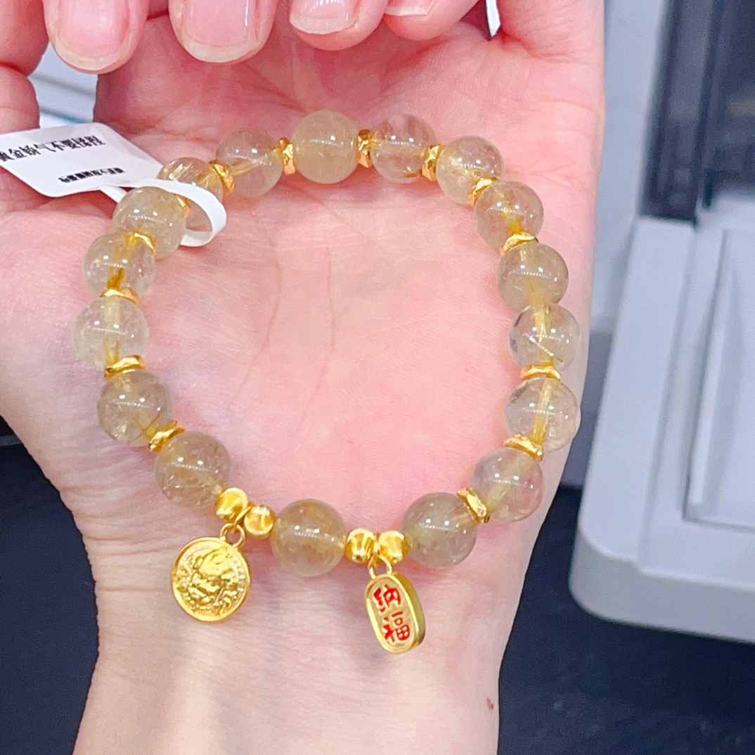 足金纯金999黄财神纳福滴溜手串9mm个性搭配送人礼物