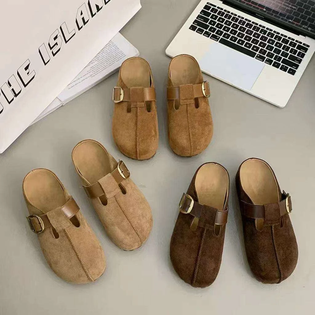 欧陌2025搭扣内增高勃肯鞋时尚百搭轻便舒适包头半拖女鞋