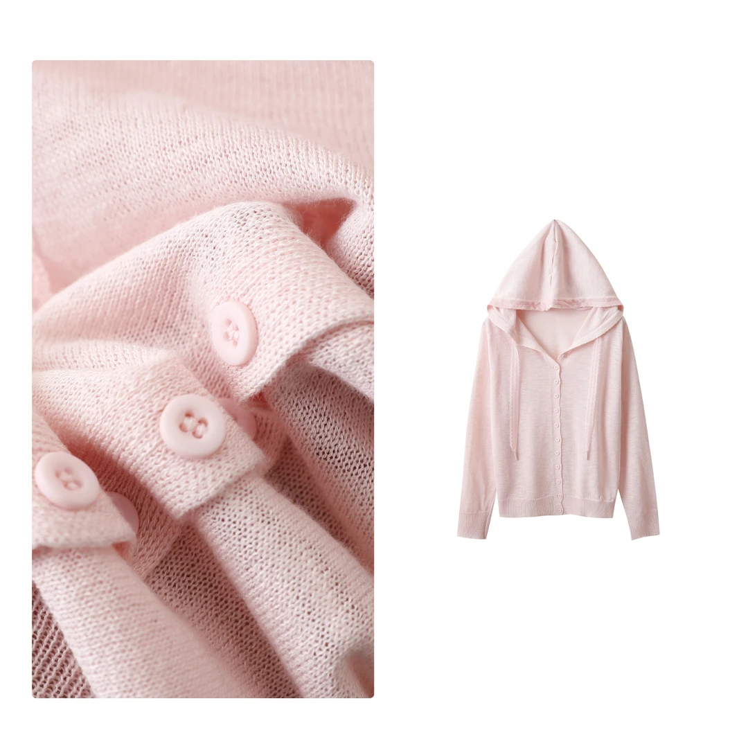 清 清 清」夏日奶昔帽衫」轻薄透气连帽开衫针织外套女Y00010