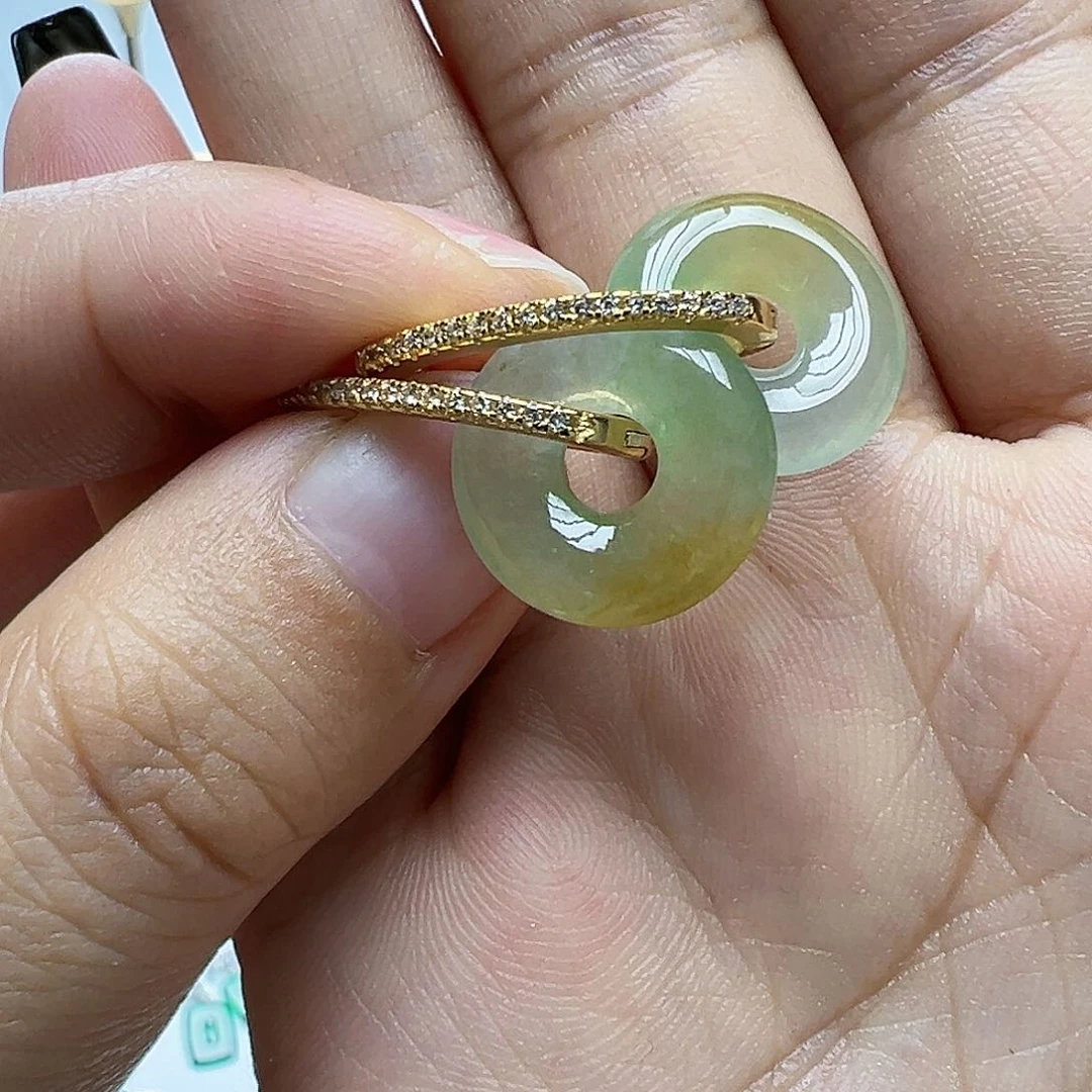 银S925镶嵌翡翠耳饰Y*米天然缅甸A货翡翠