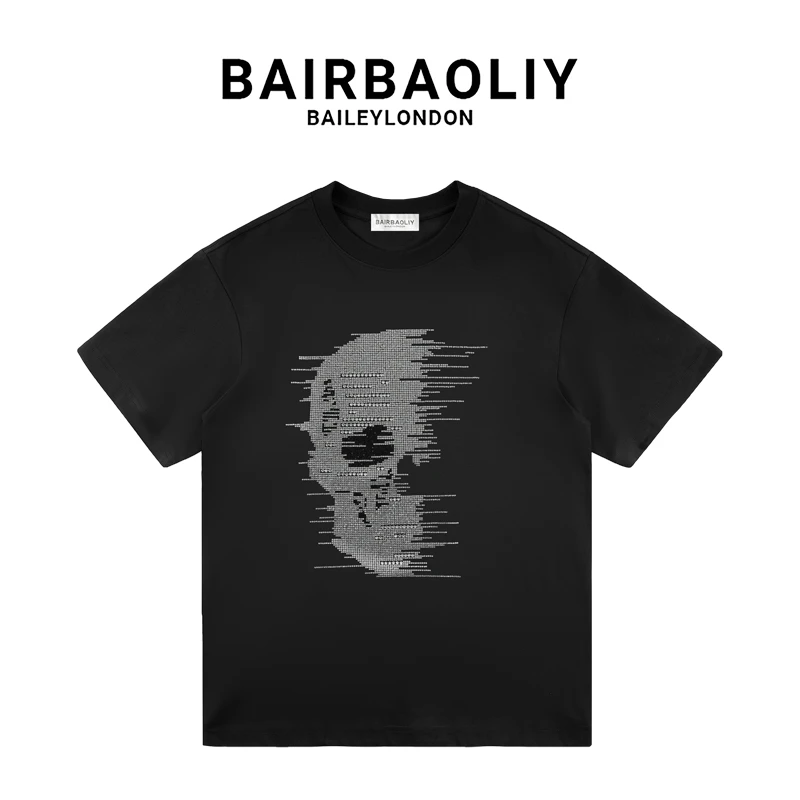 BAIRBAOLIY/柏堡里2025年春季新款短袖半骷髅头春夏时尚百搭男T恤