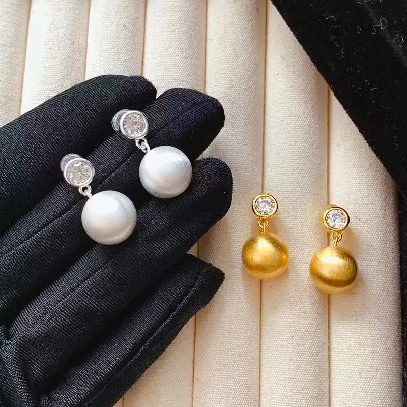 米梵缇 铜合金耳饰 欧美个性金属拉丝圆球轻奢耳钉女