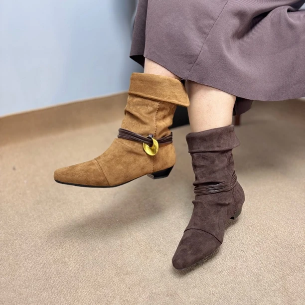 8018-1 时尚百搭两穿短靴女透气圆头软底懒人厚底休闲鞋潮