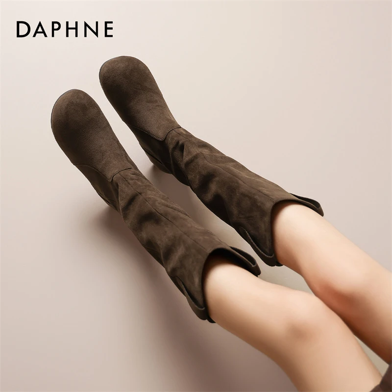 达芙妮咖色西部靴女款2025秋季新款超火长筒靴勃肯靴巨好看堆堆靴