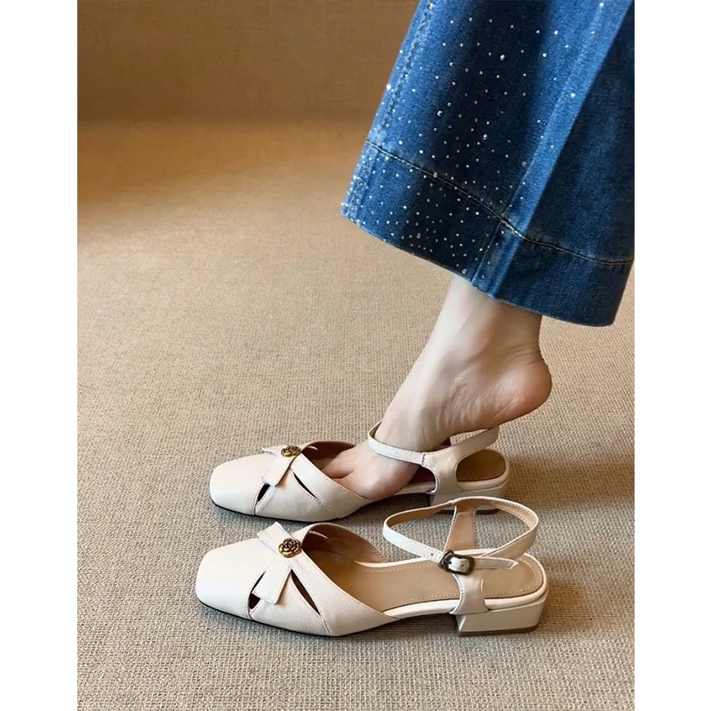 牛皮款~真皮法式复古舒适平底包头凉鞋女新款外穿百搭复古罗马鞋