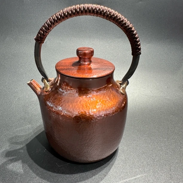 纯手工纯紫铜一张铜打造一体提梁小丑壶茶具煮茶铜壶
