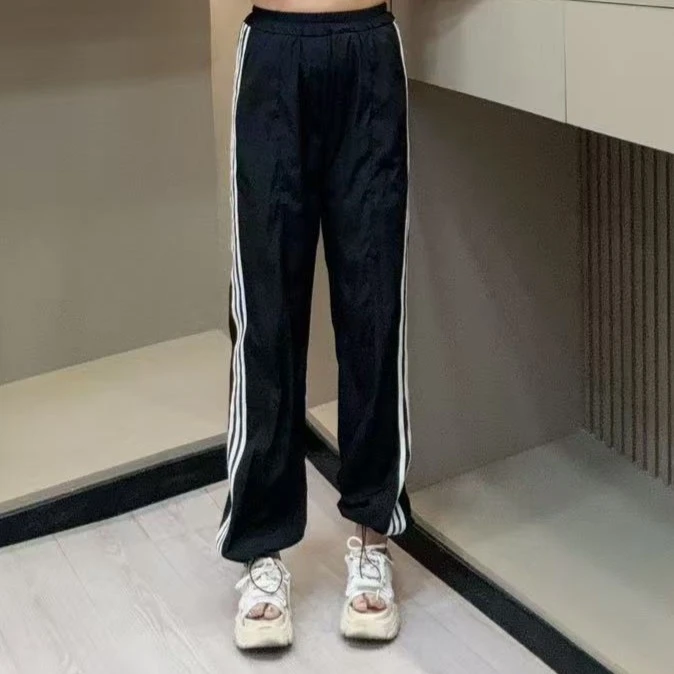 夏季阔腿裤-鸿 9881时尚潮流休闲运动款百搭白条胖MM大码女装新款