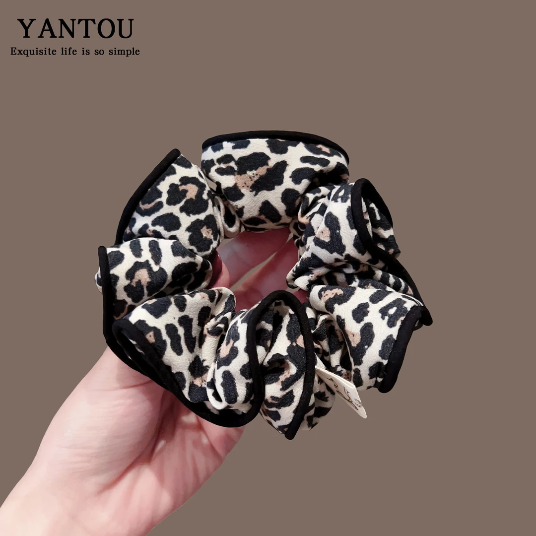 复古豹纹大肠发圈女时尚高级感高弹力扎马尾发绳低丸子头发饰