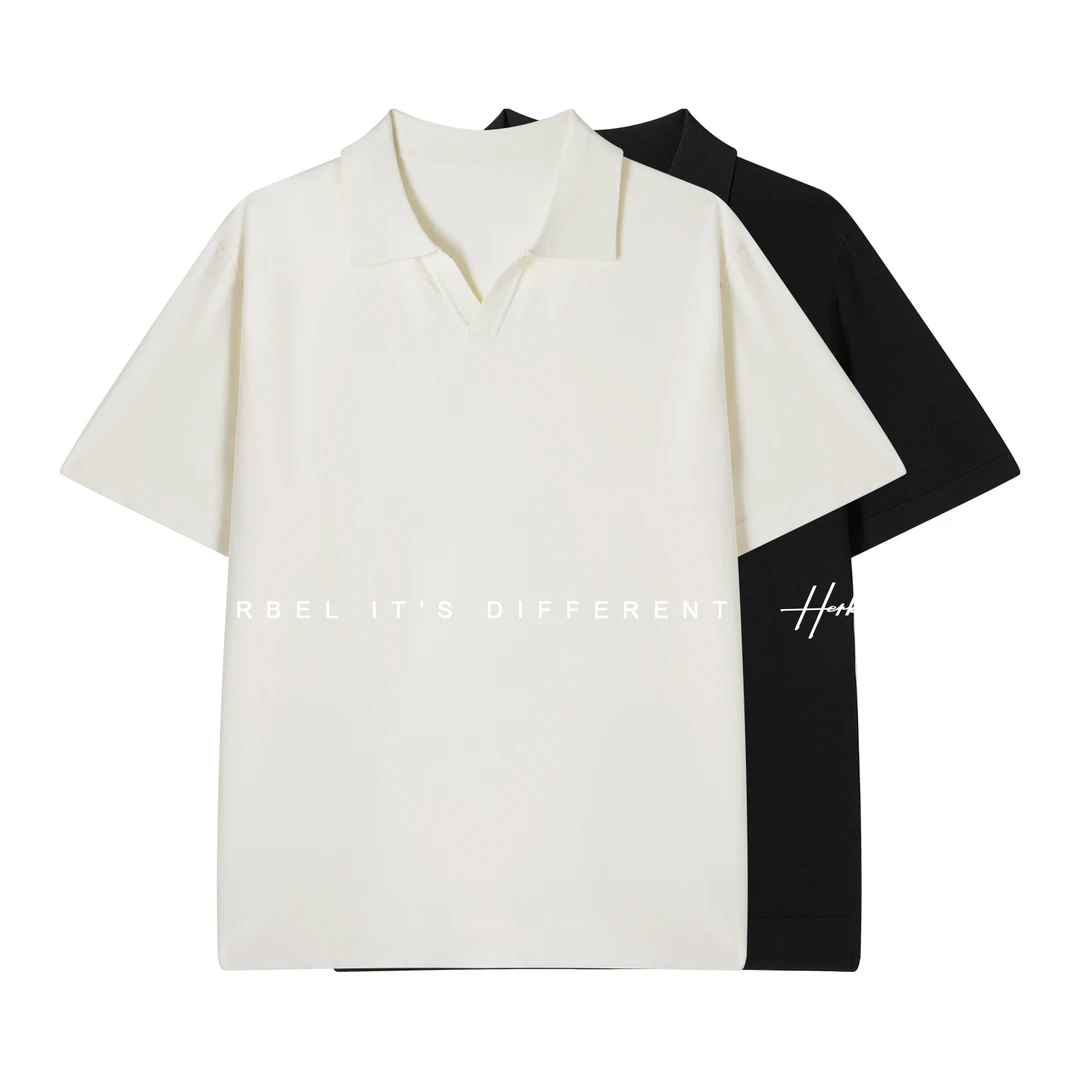 HERBEL/黑白宽松设计师男夏季韩版拼接Polo衫休闲百搭短袖小众
