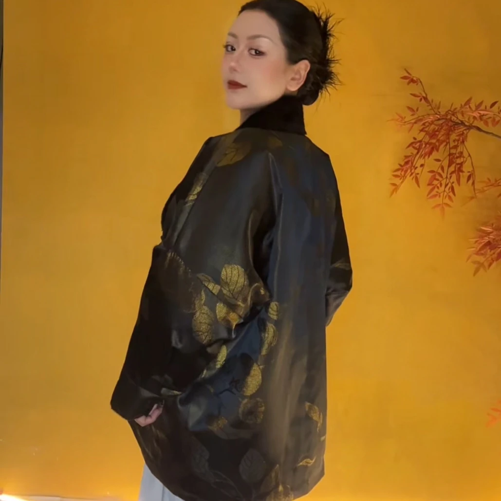 【青木阁】女士外套秋冬款黑色黄