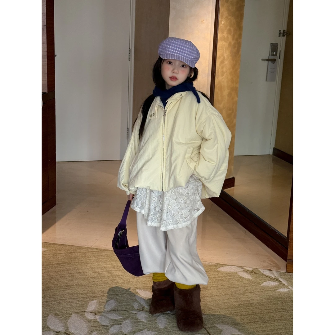LJ-72028-柠檬匠童品花与寻女童外套2025秋冬新款韩版面包棉服蓬