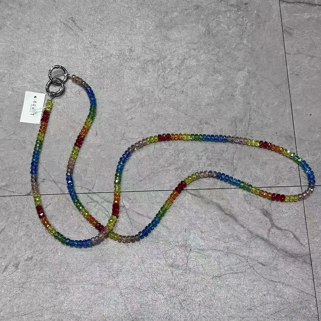 合金亚克力项链 韩国baket超闪彩虹彩色串珠长挂链