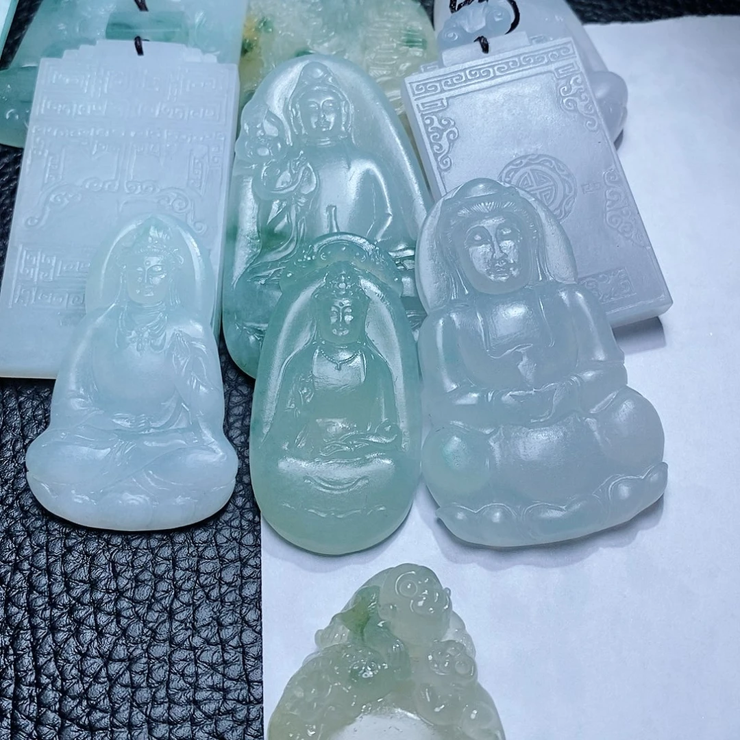 定制翡翠未镶嵌毛货付款后确认抛光