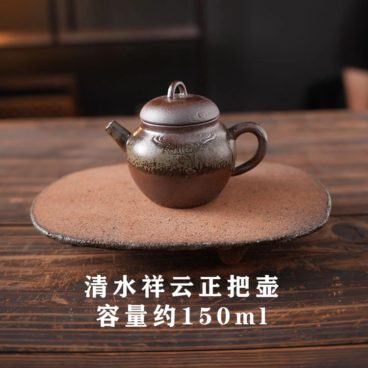 复古家用陶瓷柴烧泡壶原矿粗陶手工迷你中式中式清水祥云正把壶
