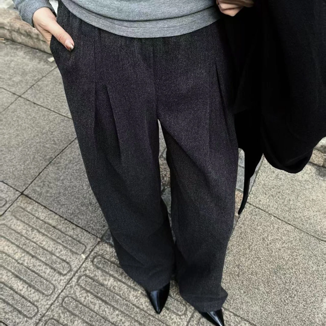 D&MX 弹力廓形通勤宽松磨毛羊毛高个子西装裤B25056