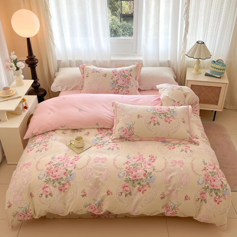 纯棉四件套全棉床上用品2025新款清新碎花被套床单三件套