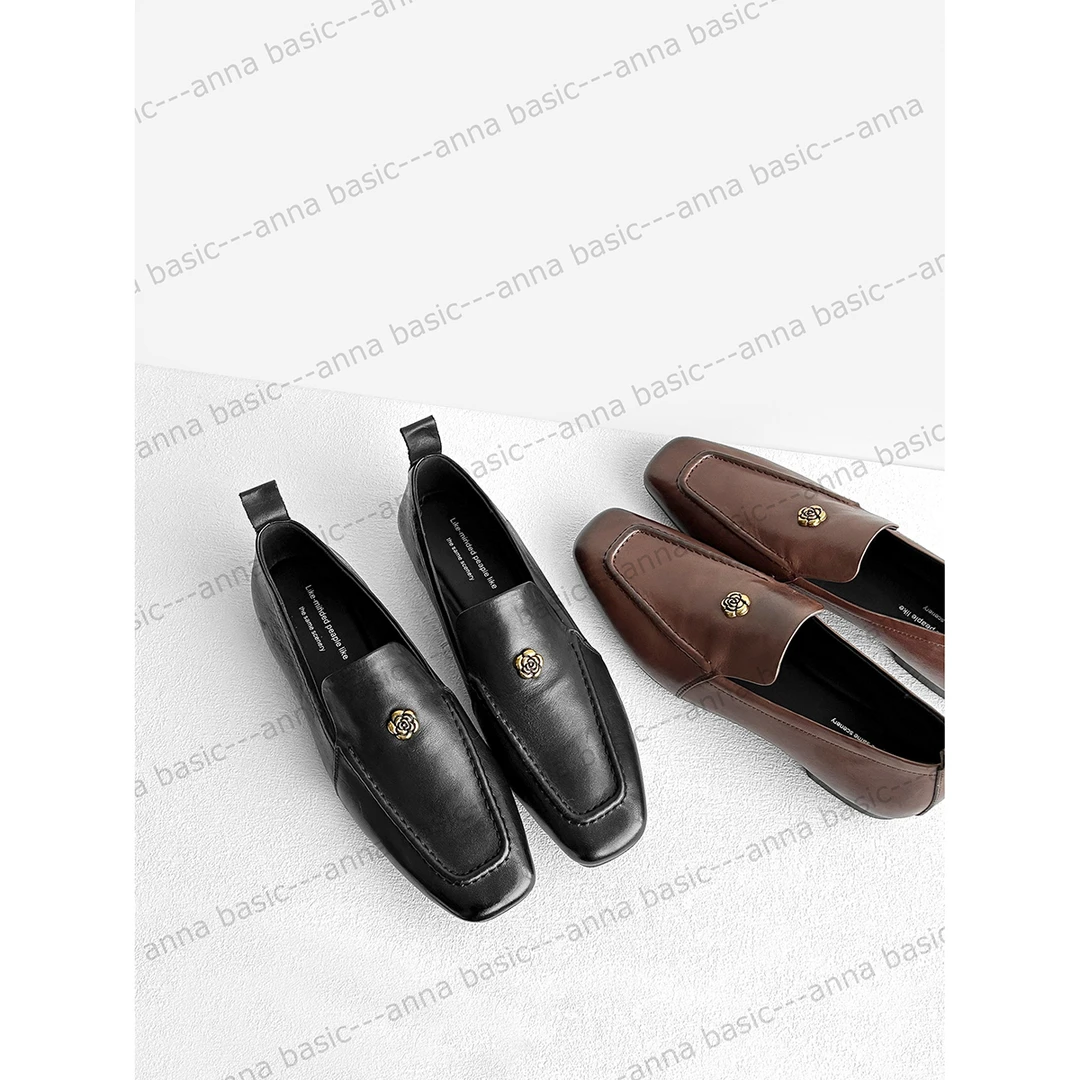 1.5cm/UM1836牛皮乐福鞋女春秋深口平底平跟单鞋33大小码41码42码