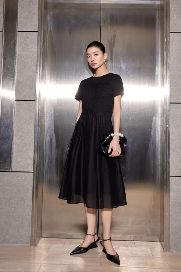 C.crlu可路莎 拼接连衣裙 25夏新款