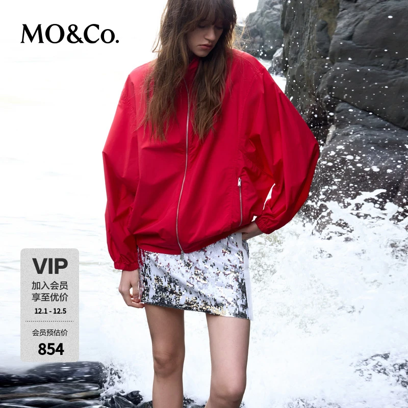MOCO外套2025春新品运动风双开头拉链立领夹克松紧腰MBE1COTT03