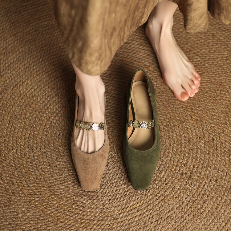 磨砂羊皮~3cm粗跟2025春秋季新款多宝鞋玛丽珍鞋女浅口一字带单鞋