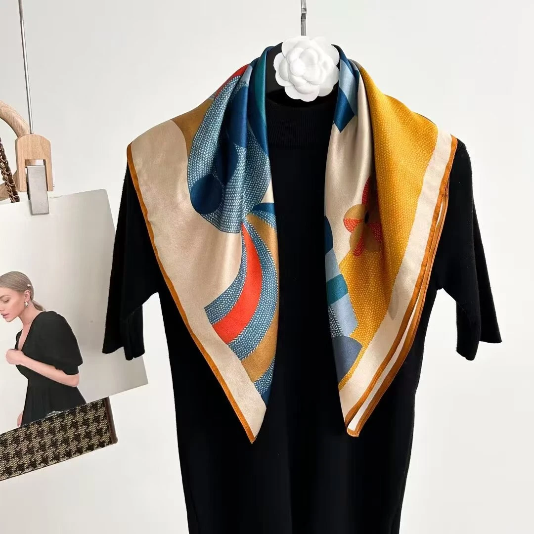 【时尚小马】宫丽68x68cm6A纯100桑蚕丝素绉缎丝巾方巾时尚