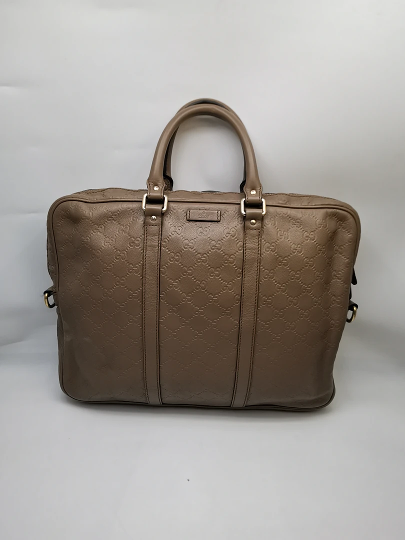 95新 GUCCI/古驰 18141古驰棕色全皮手提公文包中古