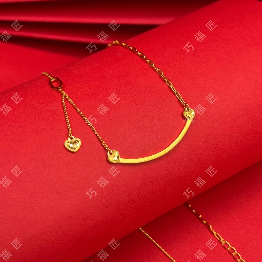 坠链均足银 笑脸项链 金包了银时尚简约百搭气质复古古风素款