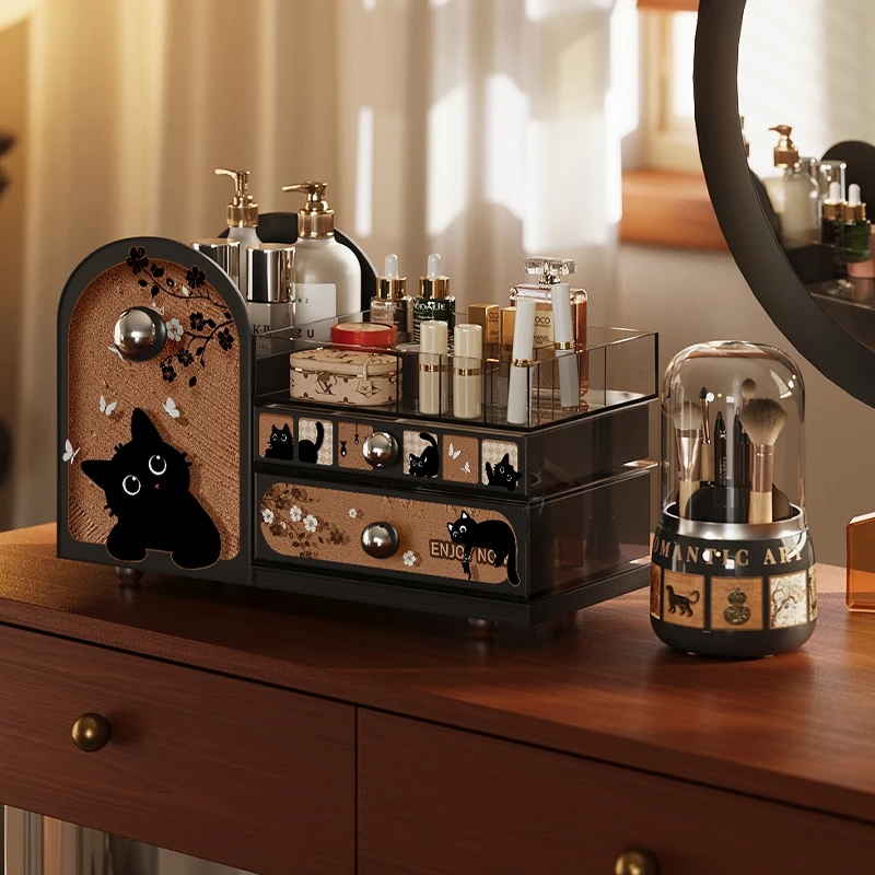 美世达化妆品收纳盒护肤品口红香水桌面置物架抽屉式带分隔首饰盒