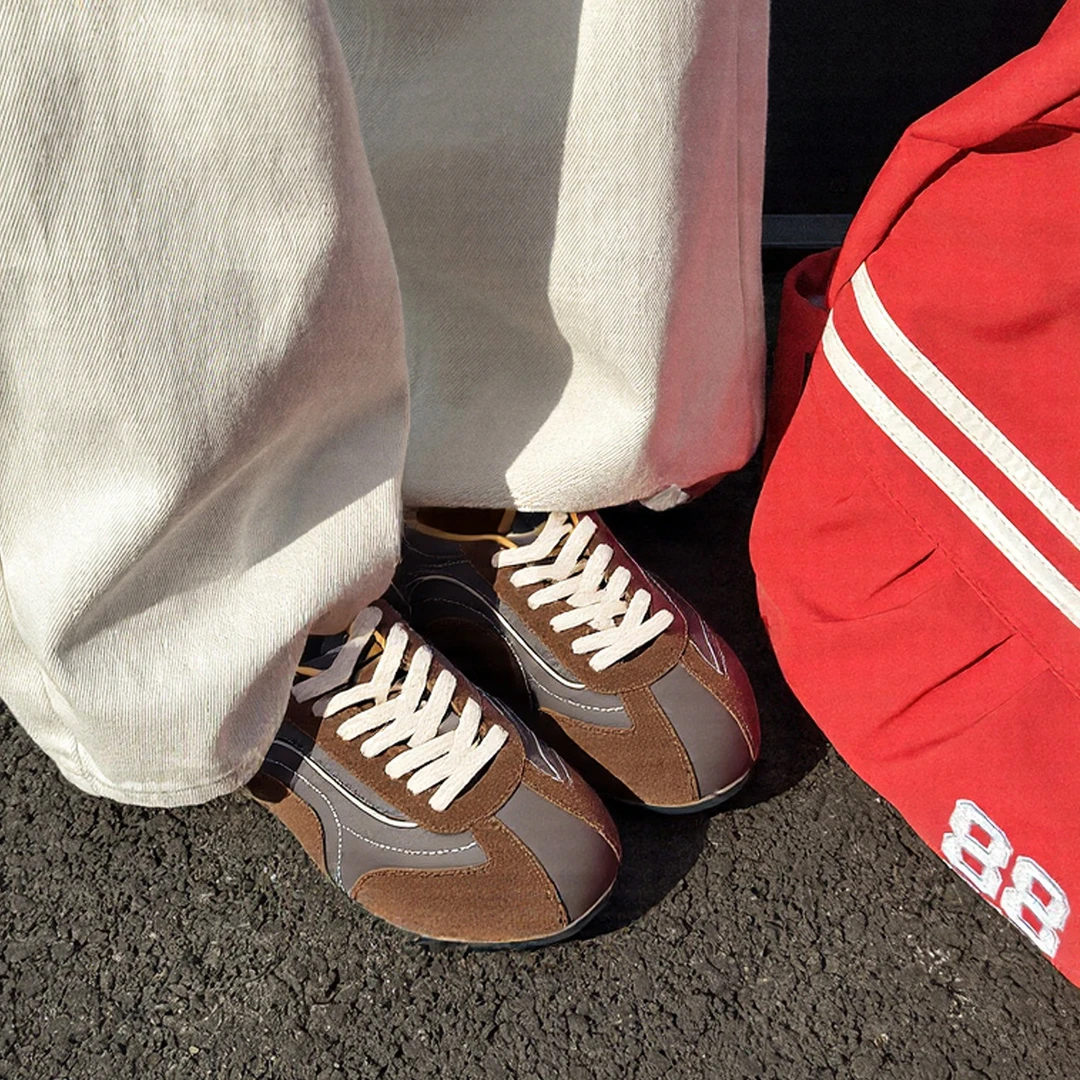 Ranyan/冉言复古德训鞋女新款韩系舒适百搭圆头ins薄底轻便单鞋