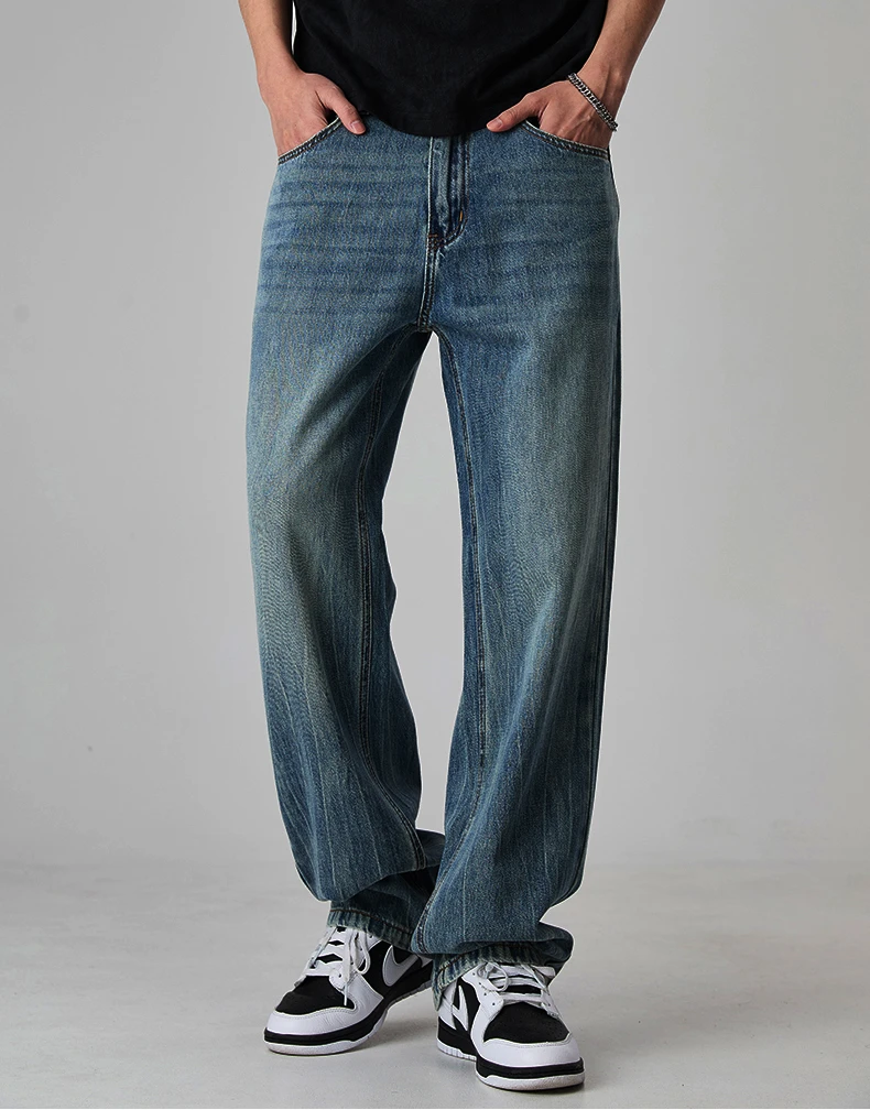 牛仔裤松驰秋冬季高街宽松直筒阔腿长裤子#5602