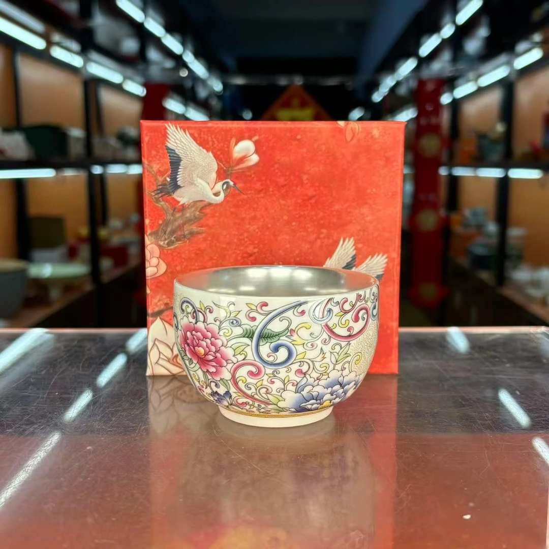 秋香茶具 花开富贵瓷胎包银缸杯主人杯品茗杯-5323
