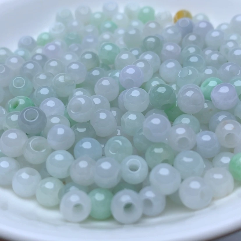 【闪购商品】未镶嵌手链翡翠卡5.5冰绿白大孔珠100个