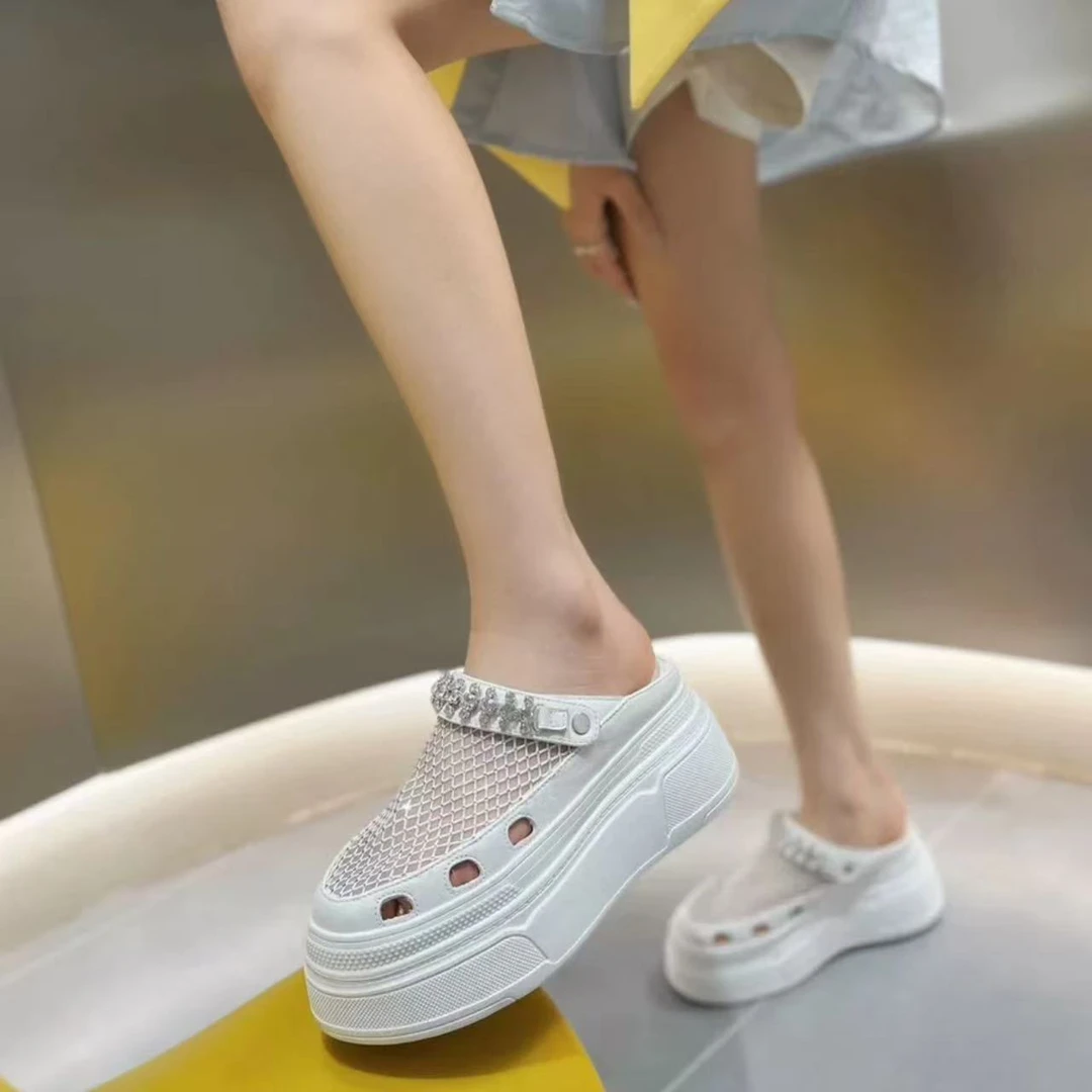 现货H1｜真皮透网羊垫厚底包头拖鞋女｜半码拍大｜9803-9