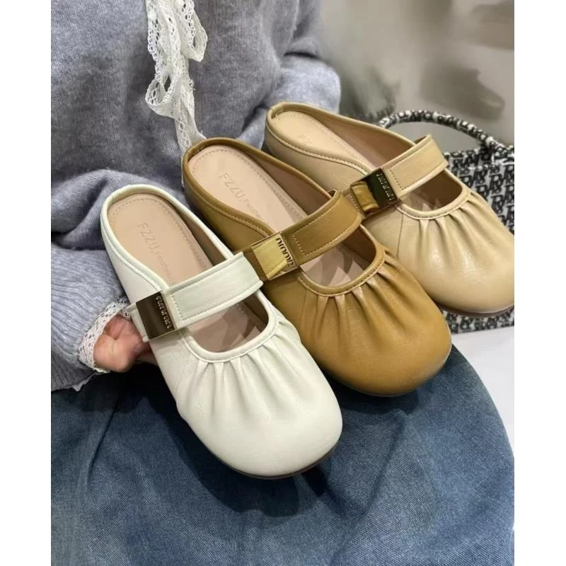 小敏家 清货~就几双 法式褶皱平底包头拖鞋 高颜值一脚蹬拖鞋5858