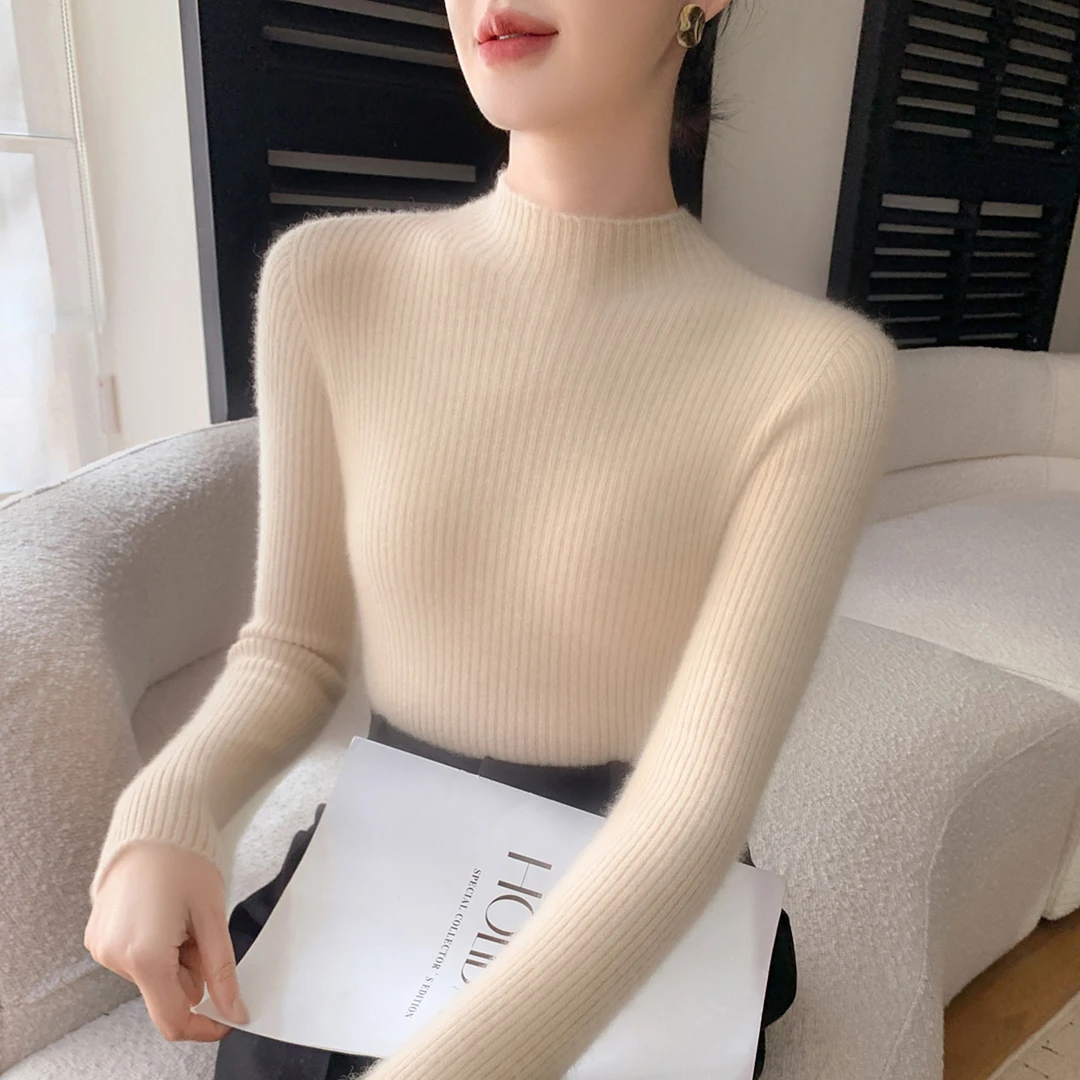 推荐~一线成衣~25秋冬新款100%羊毛衫女半高领针织打底衫