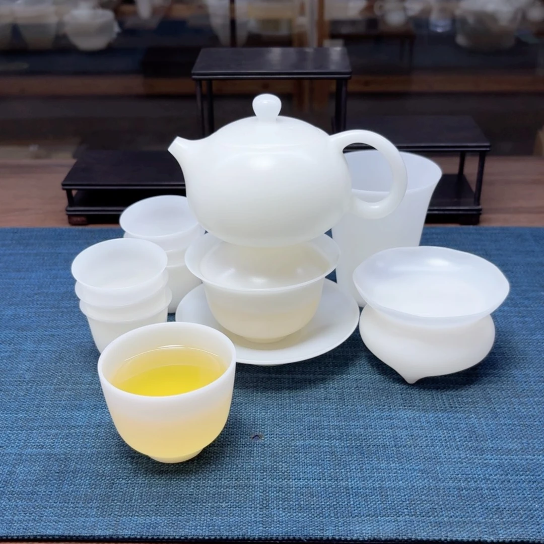 元宝薄胎素烧璞玉冰种玉瓷茶具