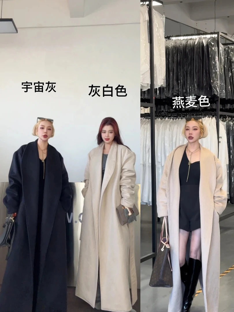 COCOWANG#双面绵羊毛浴袍大翻领高个子大衣冬季