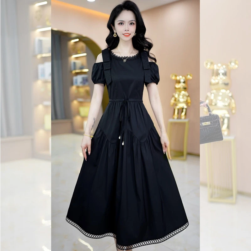 现货【连衣裙】优雅气质时尚大气减龄收腰显瘦连衣裙M-4XL-26609