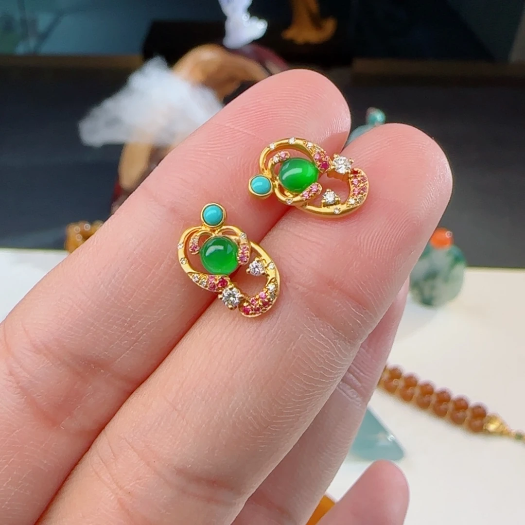 【闪购商品】翡翠耳饰18K金镶嵌堯