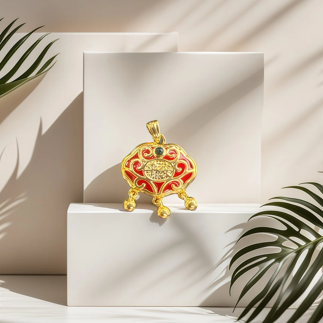 【媛媛专属】18k金红红火火高温珐琅工艺平安锁 卡约18*22mm