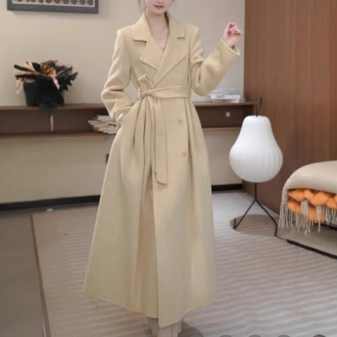 网红爆款2025秋冬新品气质双面羊毛大衣韩版正肩修身轻奢毛呢外套