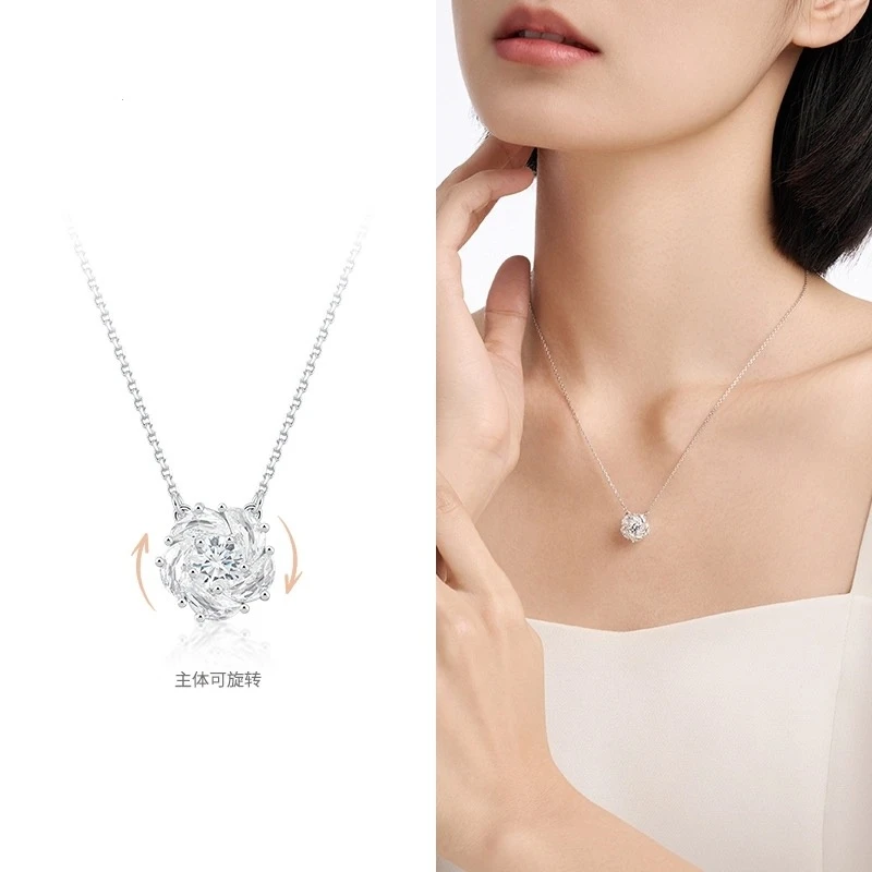 钛钢项链 可旋转精美山茶花项链闪锆花朵锁骨链F1832