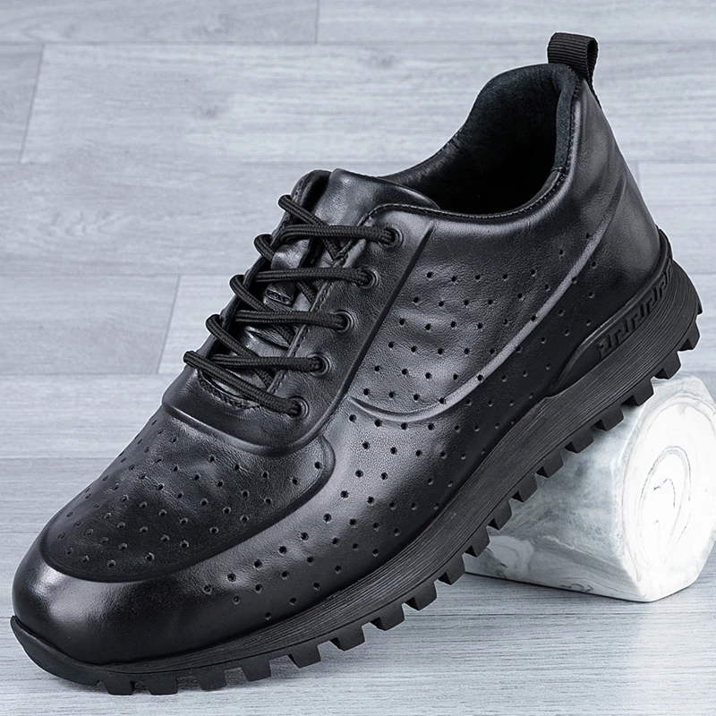 真皮男鞋打孔鞋夏季透气凉爽头层牛皮手抓纹运动跑步鞋耐磨镂空鞋