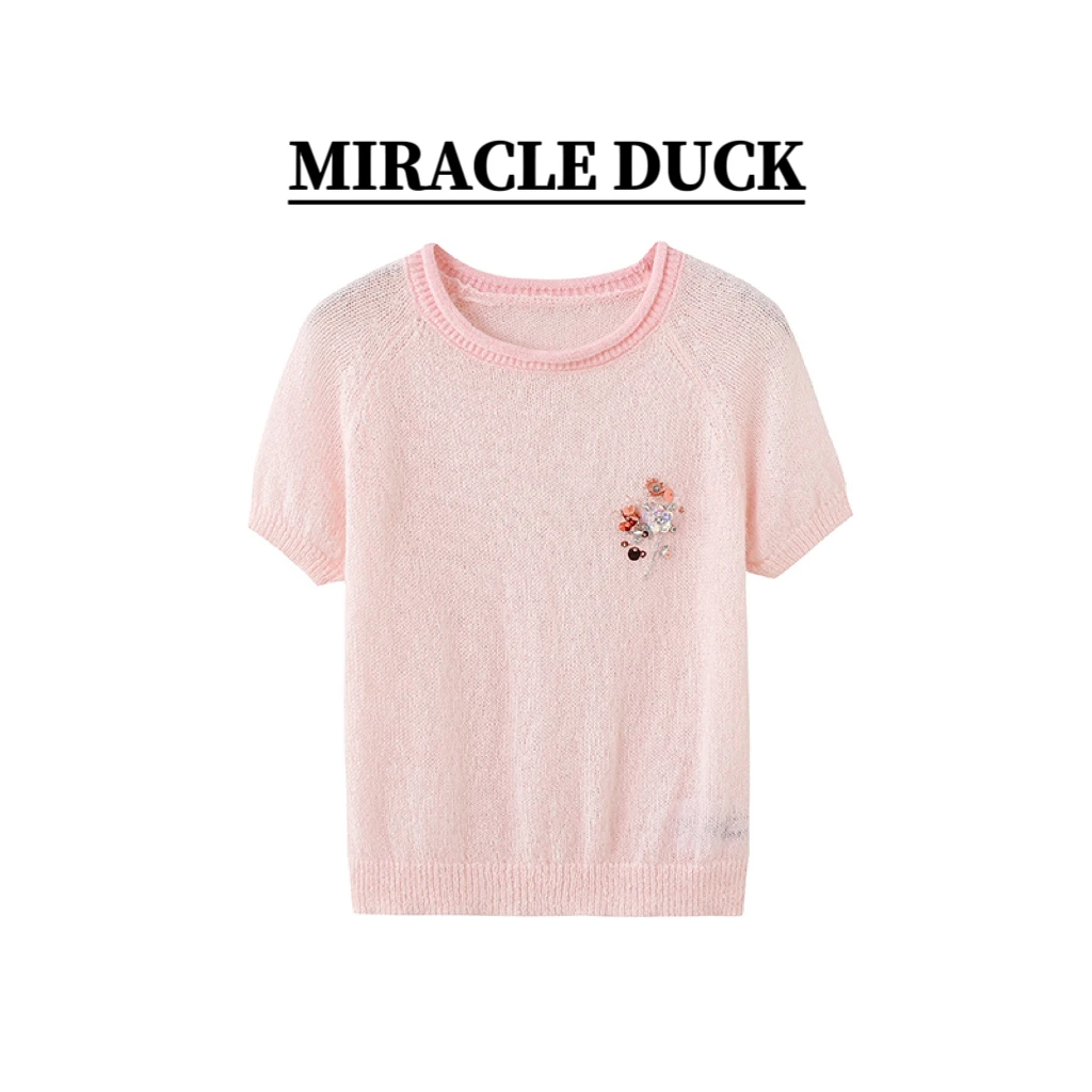 夏季时尚薄款重工钉珠短款上衣针织衫C1552