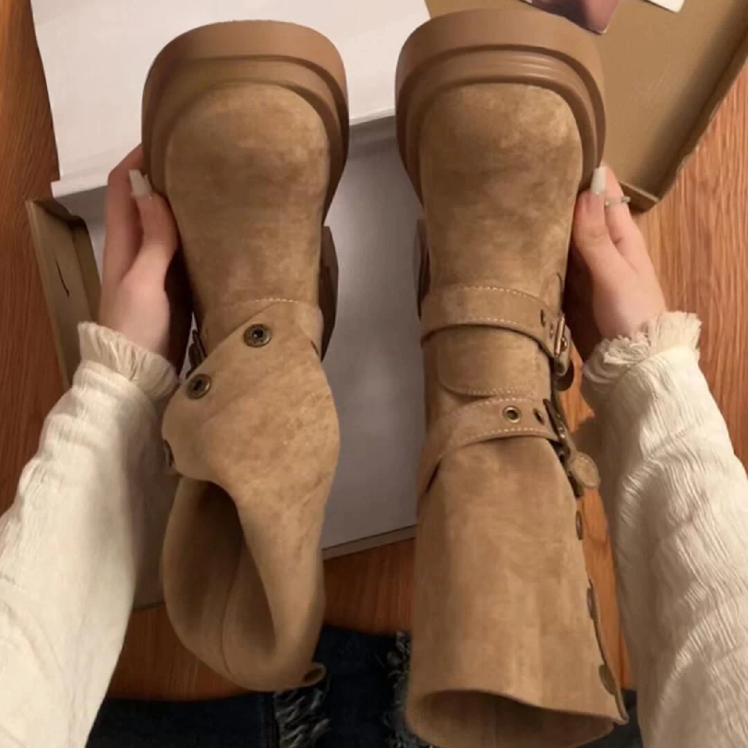 时尚百搭爆款美式复古马丁靴女2025春秋季新款两穿粗跟厚底机车靴